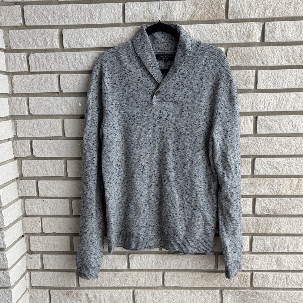 rag & bone Gray Speckled Shawl-Collar Sweater Sz M